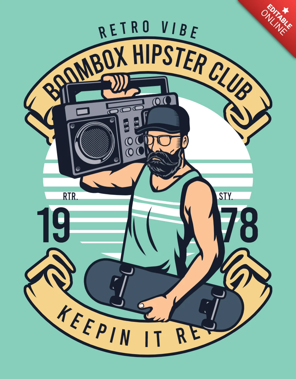 Boombox Hipster Club Vintage T-Shirt Design Template
