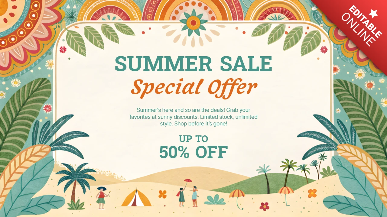 Modèle de conception promotionnelle de soldes d'été avec des éléments de style bohème