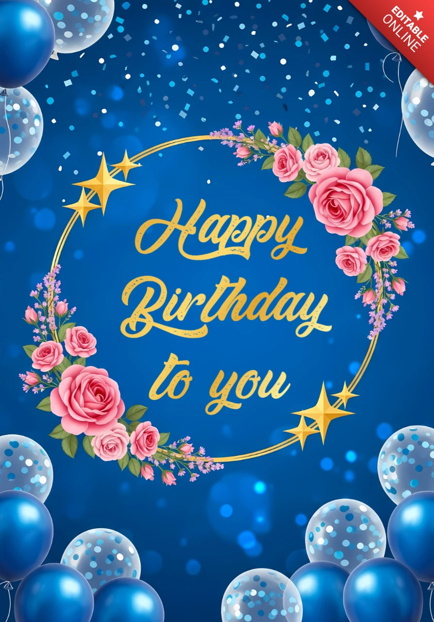 Floral Birthday Celebration Design Template for Greeting Cards