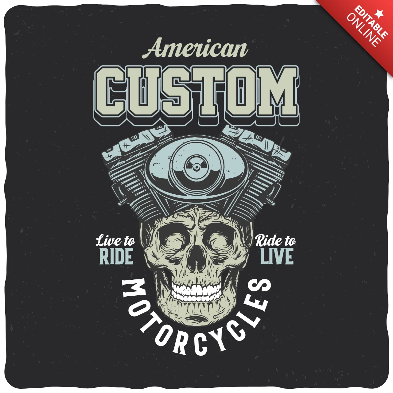 American Custom Motorcycle With Skull T-shirt Template