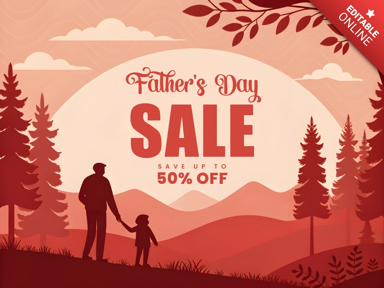 Father's Day Sale Design Template - Elegant Vintage Style with Nature Elements