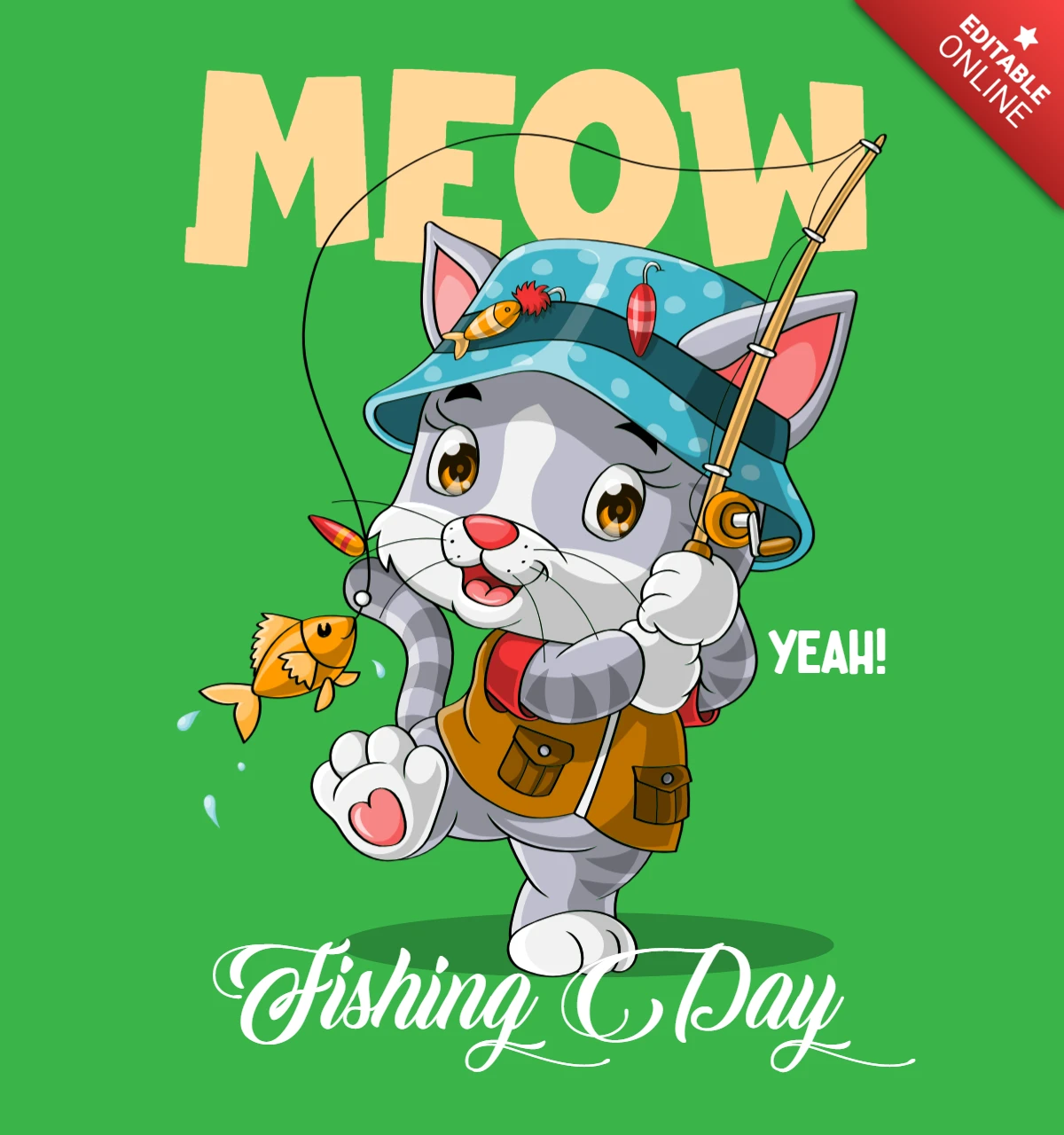 Modelo de design do dia da pesca do miau para amantes de gatos divertidos