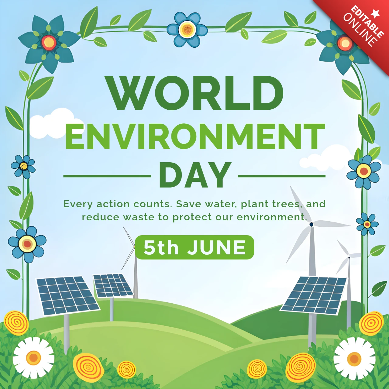 Eco-Friendly World Environment Day Design Template with Floral Elements