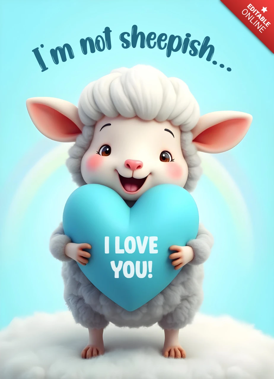 Adorable Schafe Valentinstag Karte Vorlage - niedlich Liebe Ausdruck Design