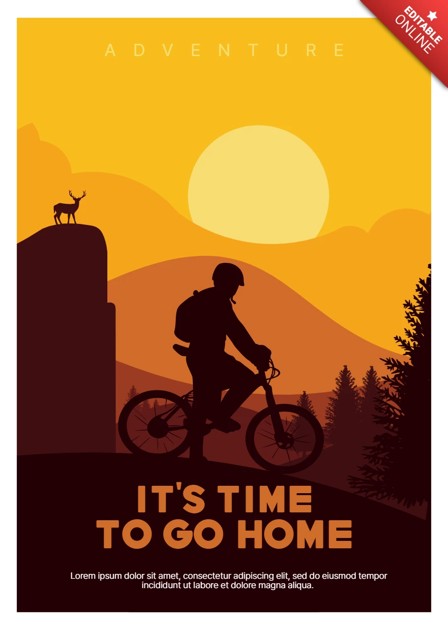 Plantilla de diseño de cartel con silueta de bicicleta de montaña