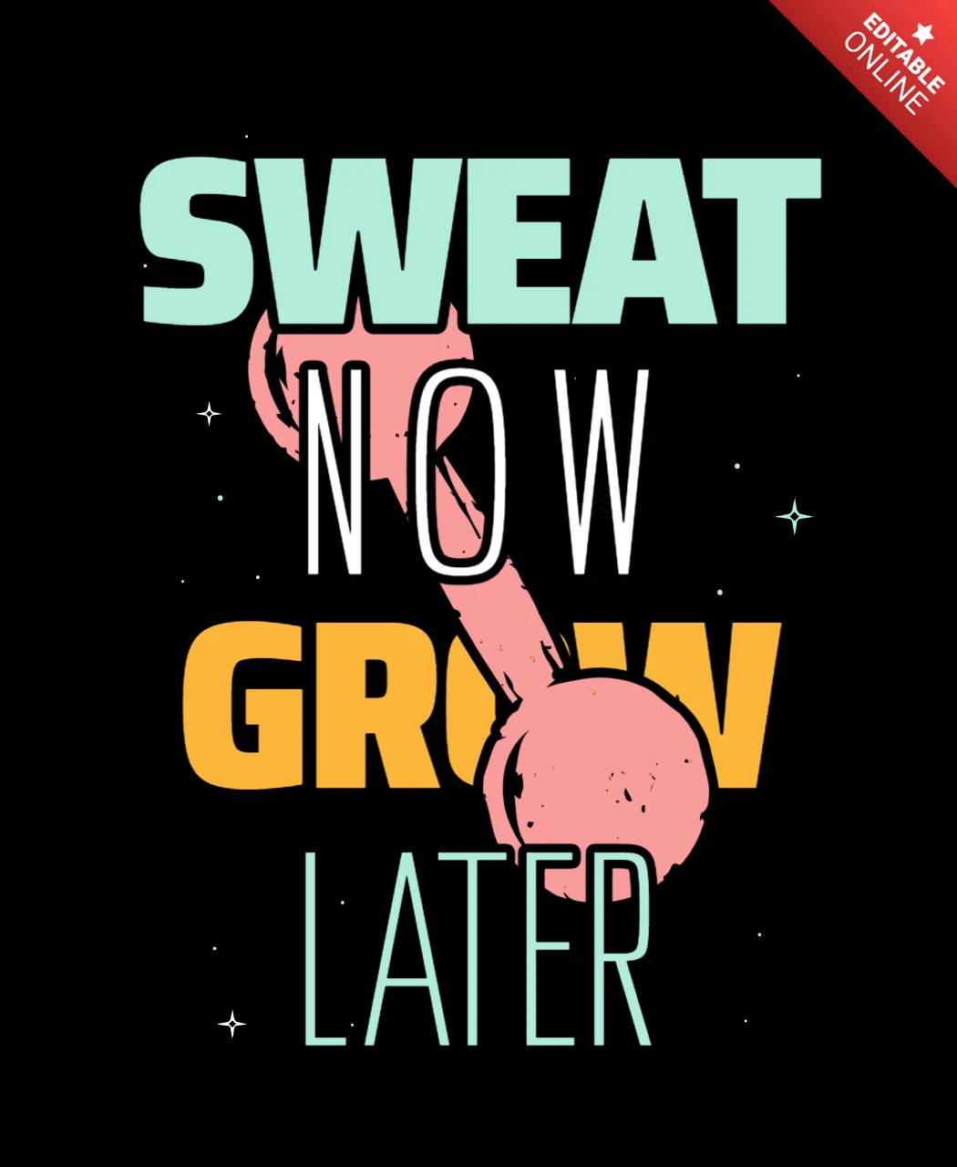 Sweat Now Grow Later Gym T-shirt Design Template