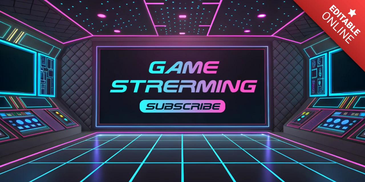 Plantilla de streaming de juegos futurista con elementos de diseño en neón