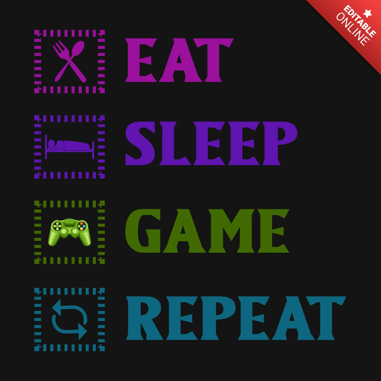 Eat Sleep Game Repeat Gaming Quote T-Shirt Design Template