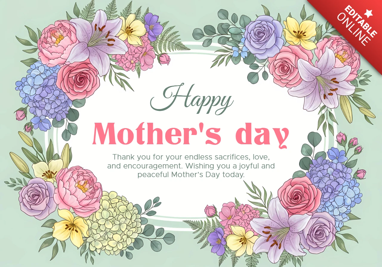 Luxury Rose Floral Mother’s Day Greeting Card Template