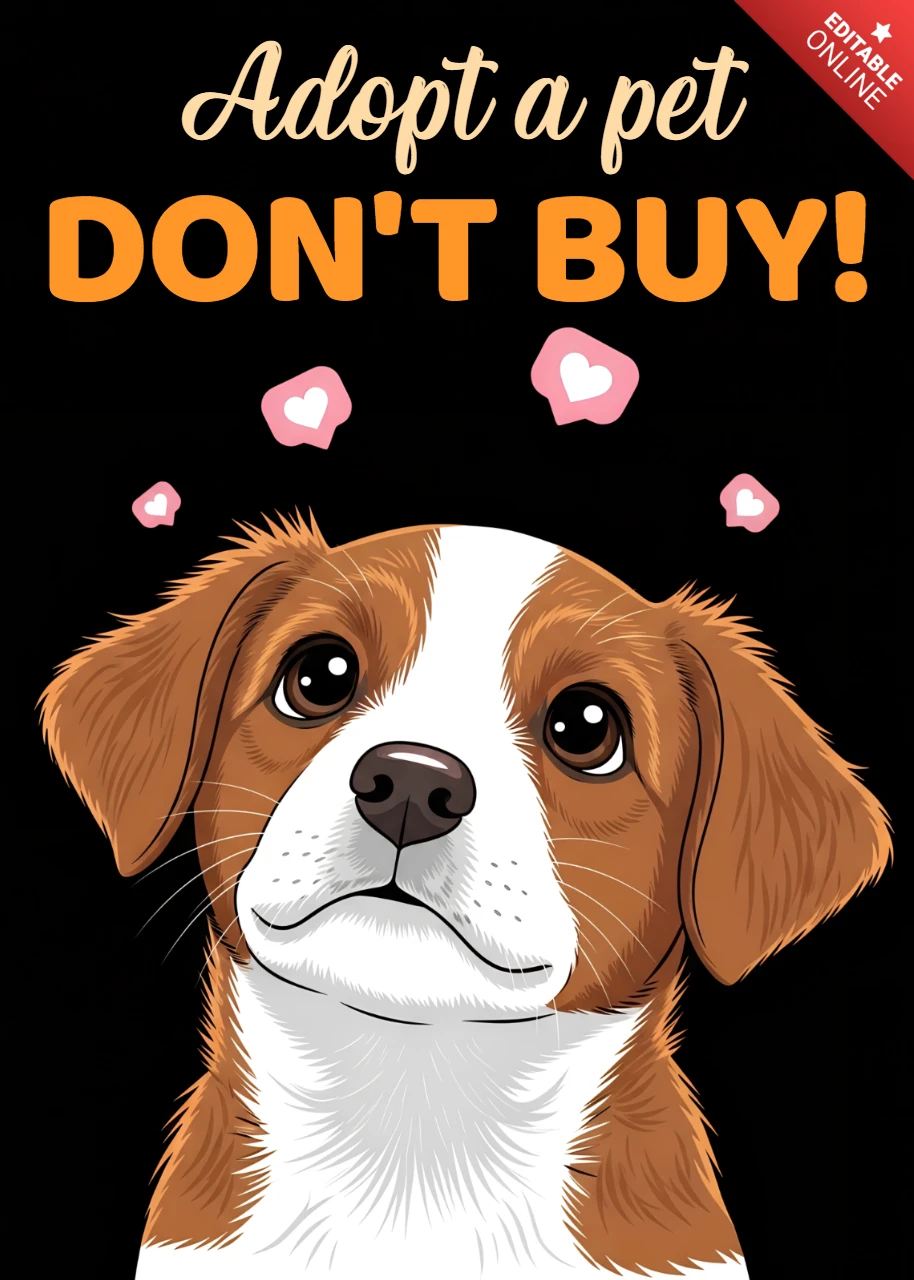 Adopta una mascota, no compres, plantilla de ilustración de perro para carteles.