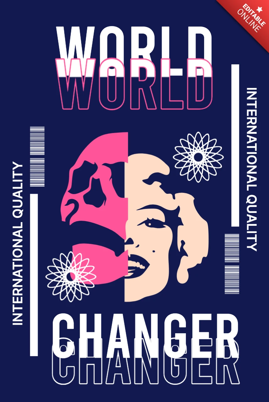 Bold Graphic Design Template for Merchandising Featuring Iconic Face and Skull Elements
