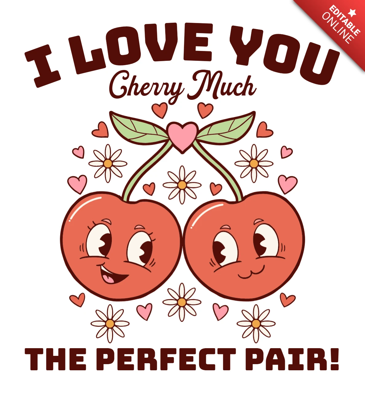 Modèle de design graphique vintage cerise pour t-shirt mignon de la Saint-Valentin