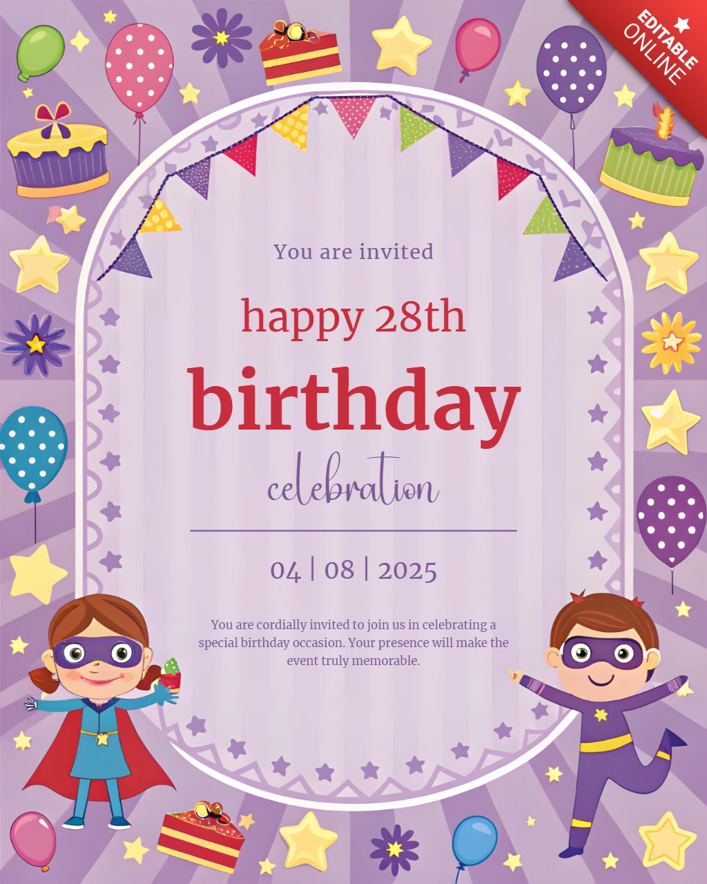 Design del template di invito per una festa di compleanno fantasiosa per bambini