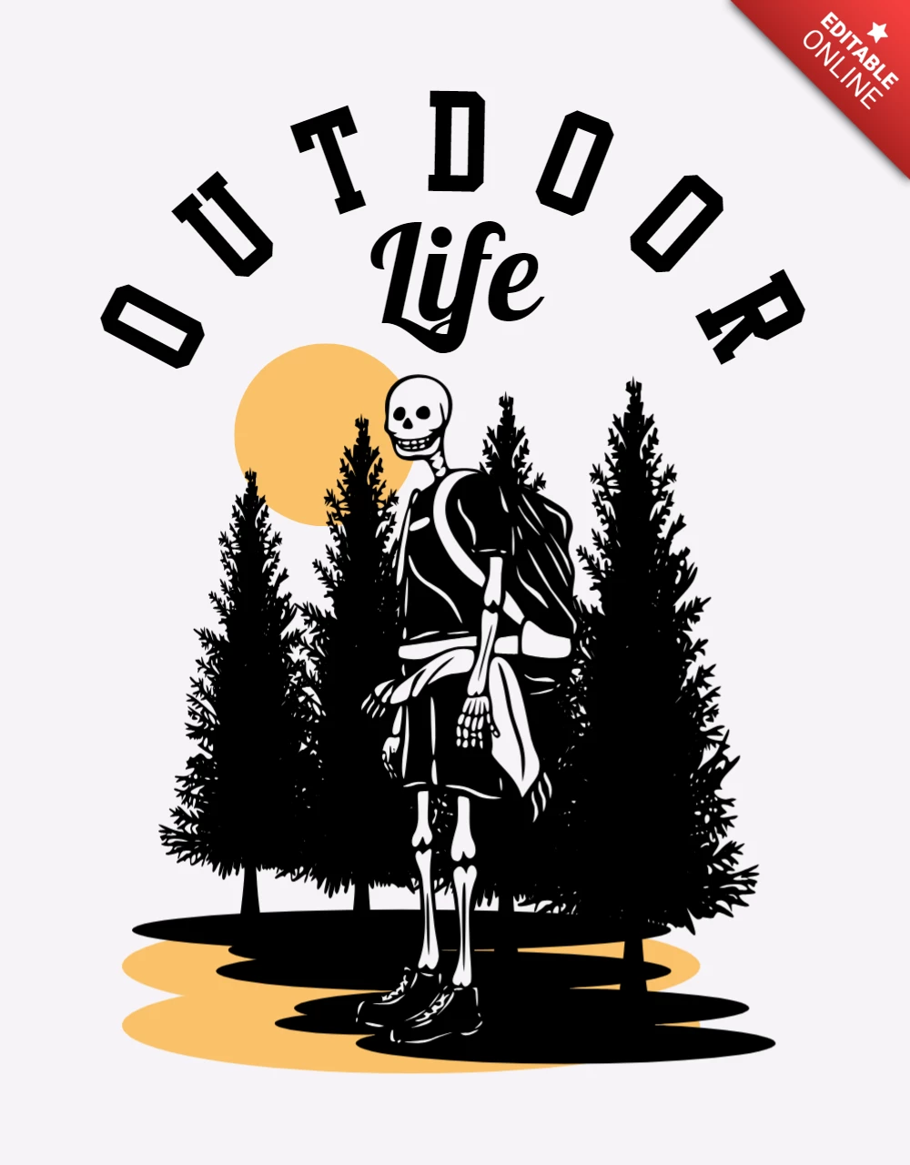 Outdoor Life With Hiking Skeleton Vintage T-Shirt Design Template