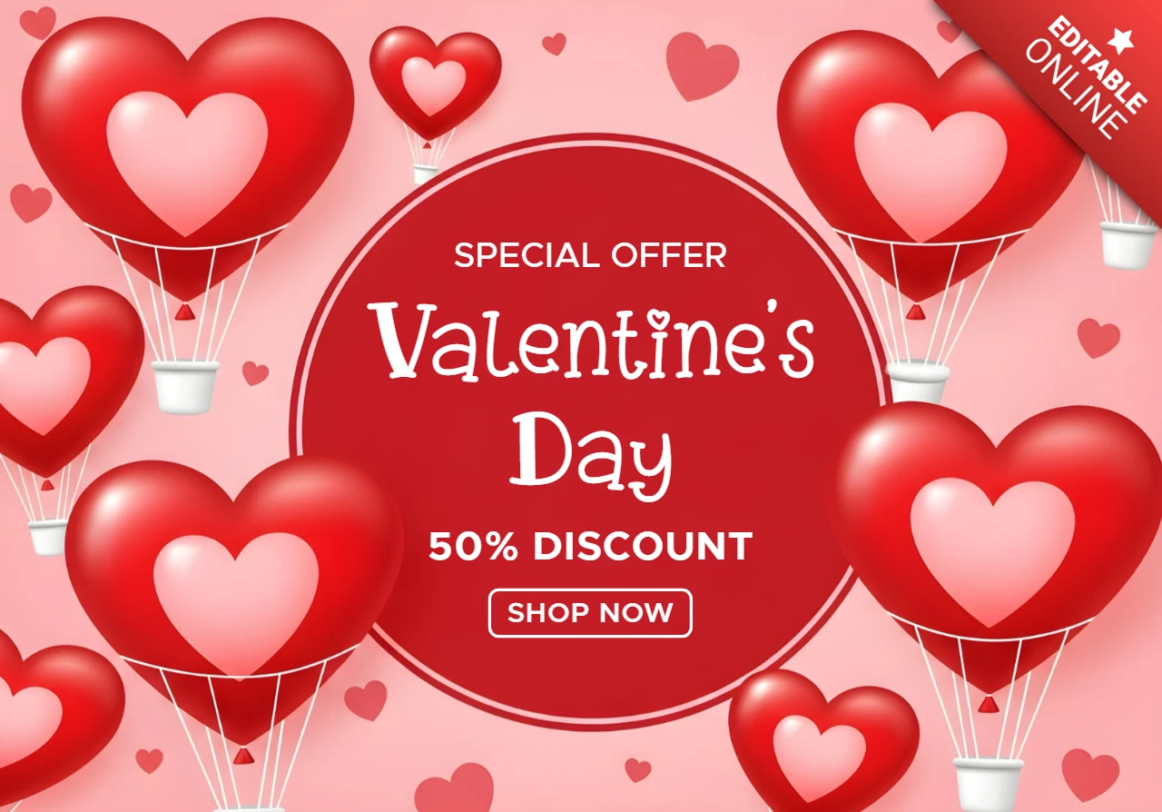 Valentine's Day Heart Balloon Design Template for Promotional Flyers