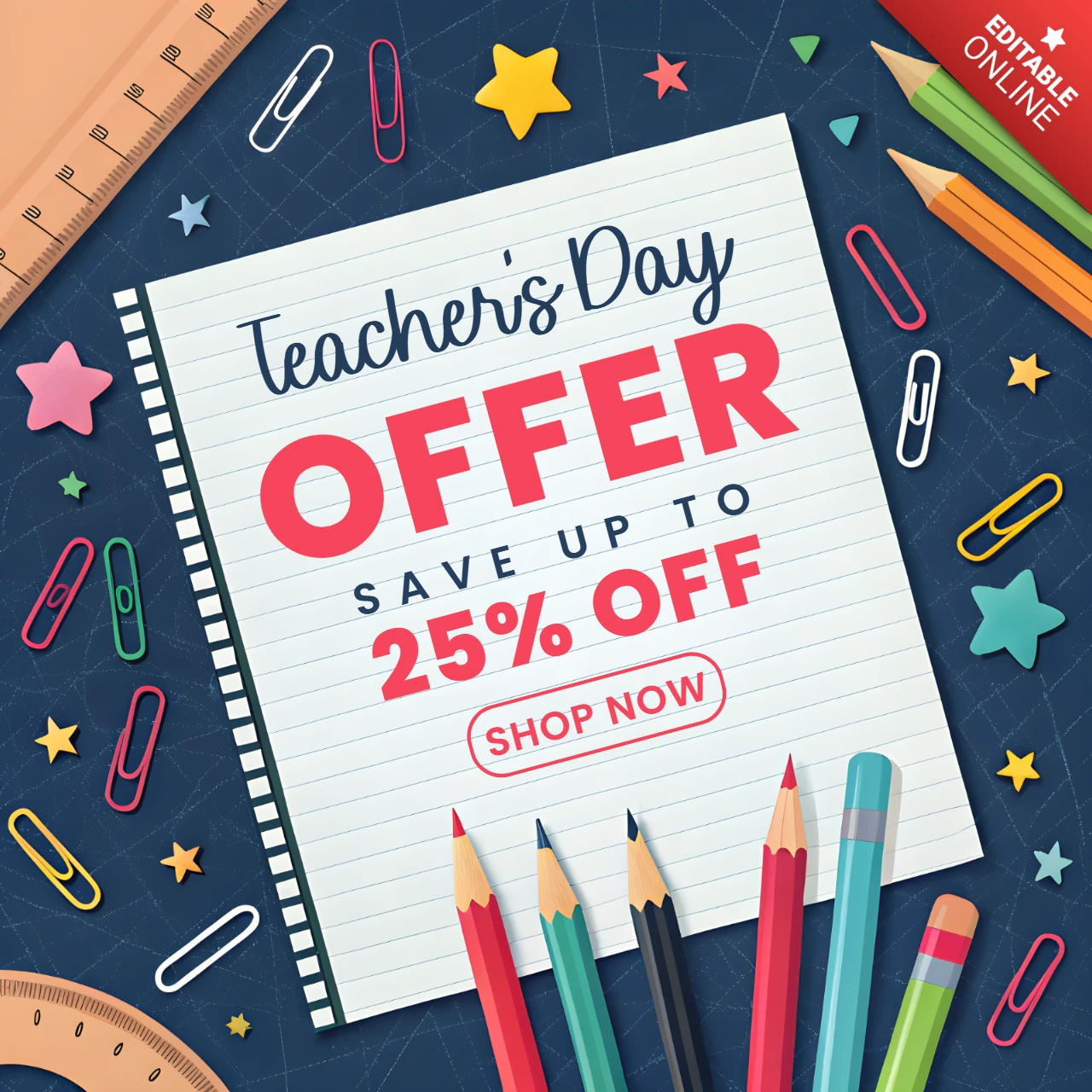 Colorful Teacher's Day Offer Template – Editable Design for Promotions