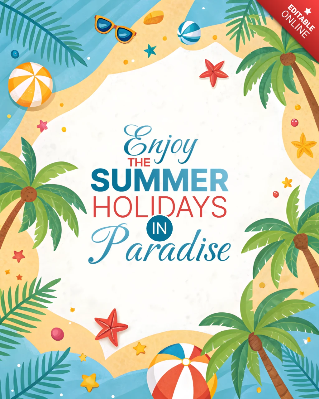 Template de design de férias de paraíso de verão: arte tropical vibrante para promoções divertidas