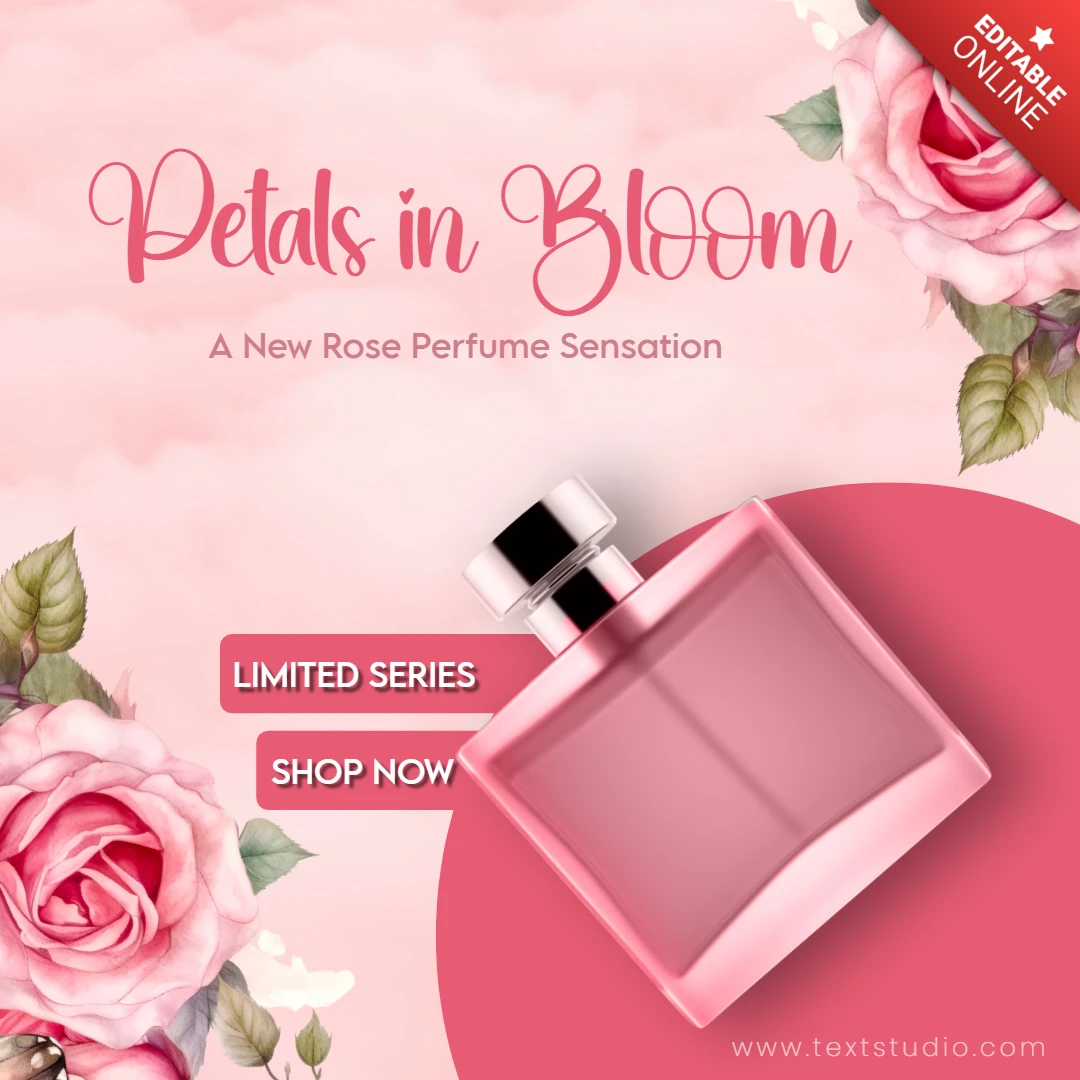 Plantilla de diseño de publicación de Instagram de perfume elegante de rosas y rosas