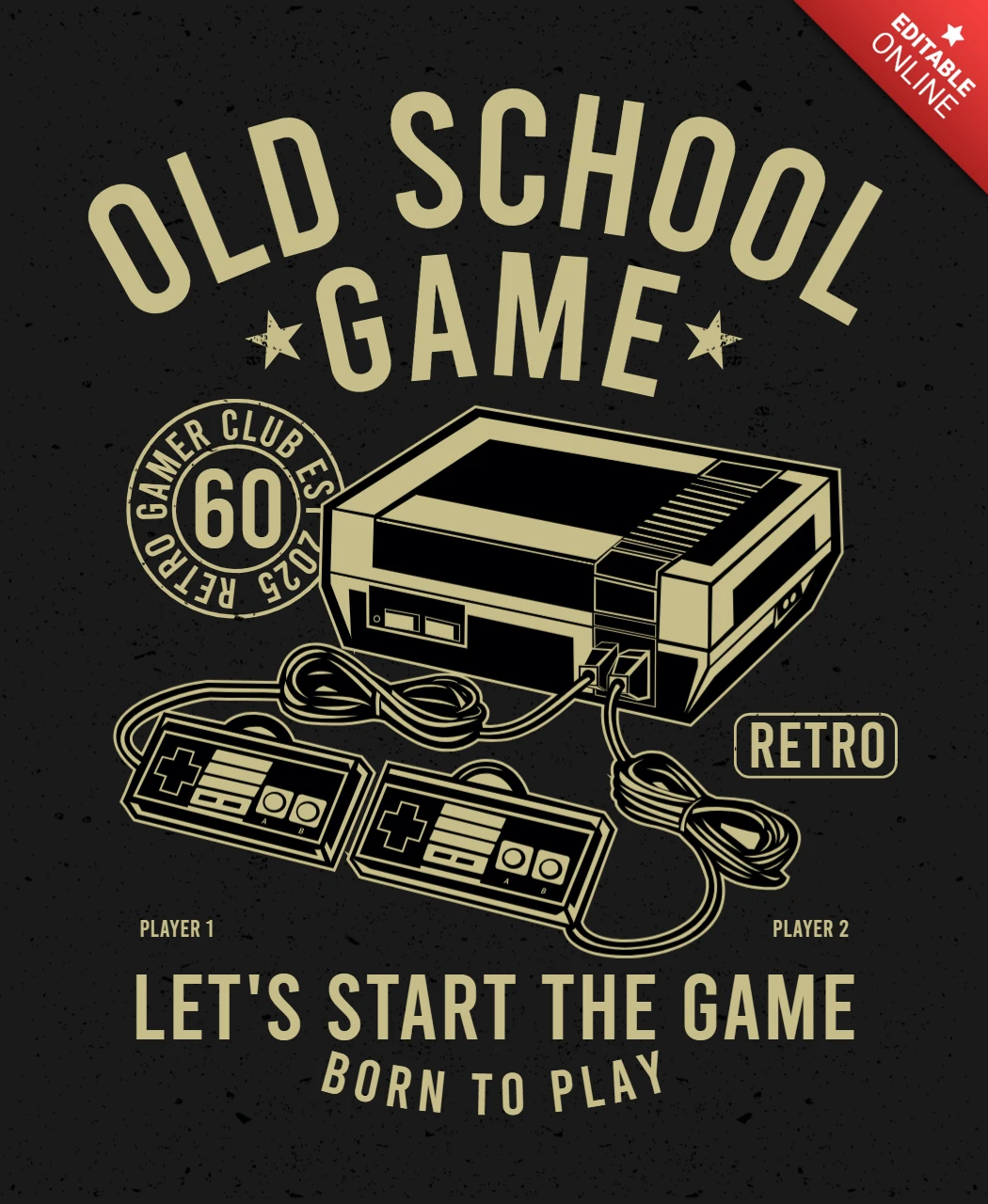 Plantilla de diseño de camiseta de videojuego de la vieja escuela