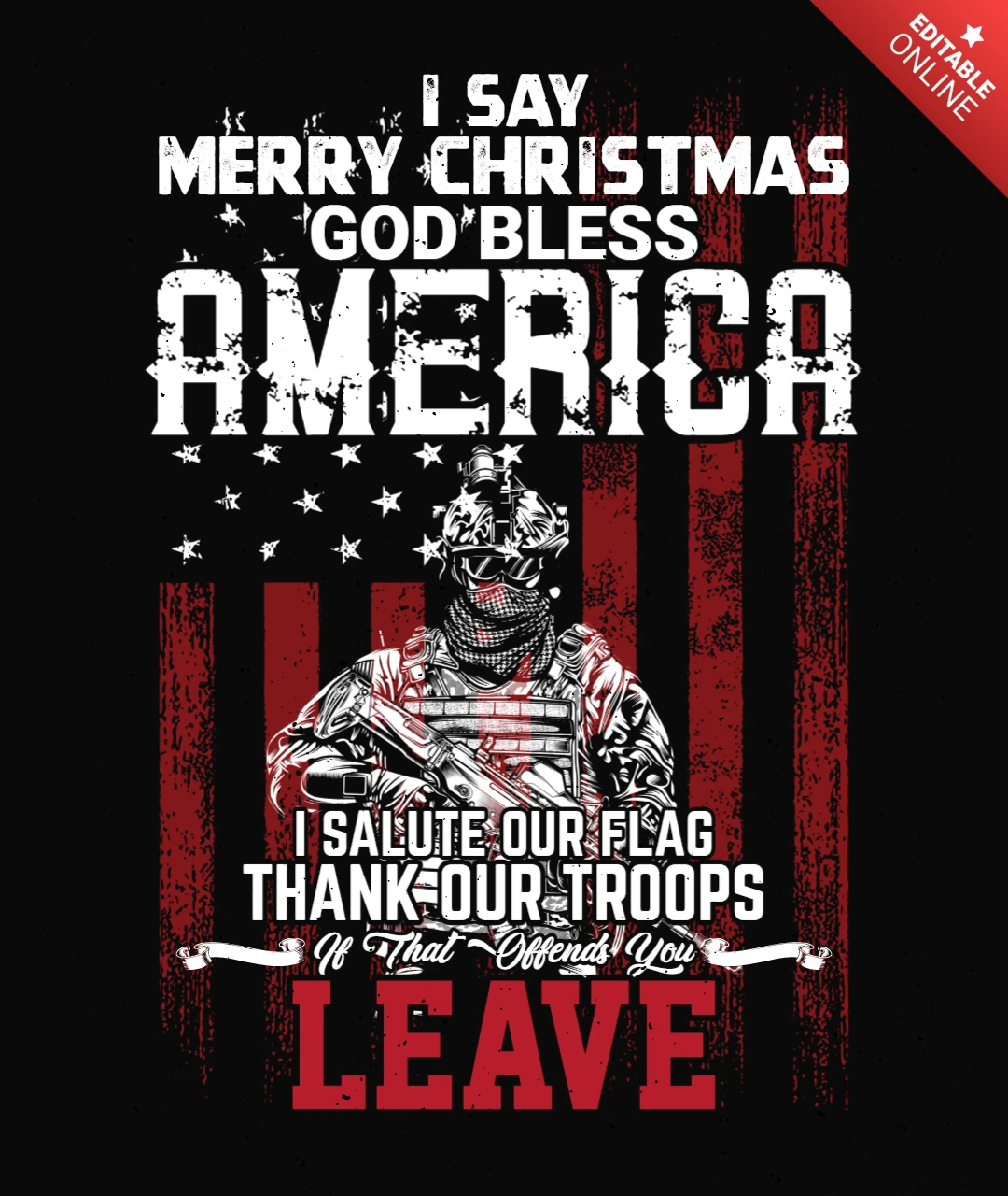 Mary Christmas Usa Army Veteran T-Shirt Design Template