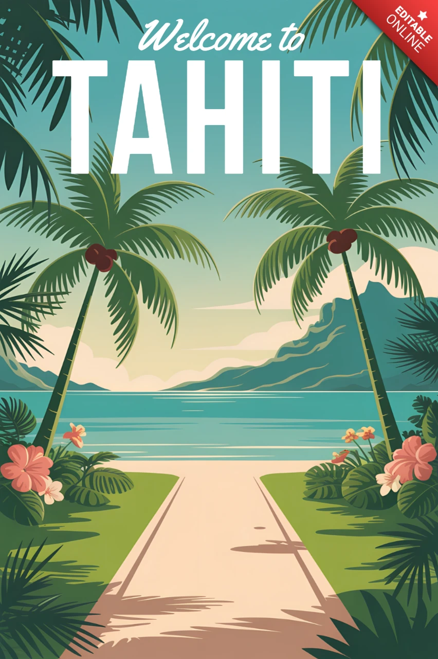 Modelo de design de paraíso tropical vintage para cartaz de viagem