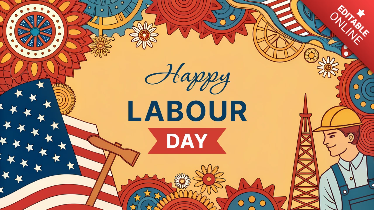 Happy Labour Day Vintage Design Template with Artistic Elements