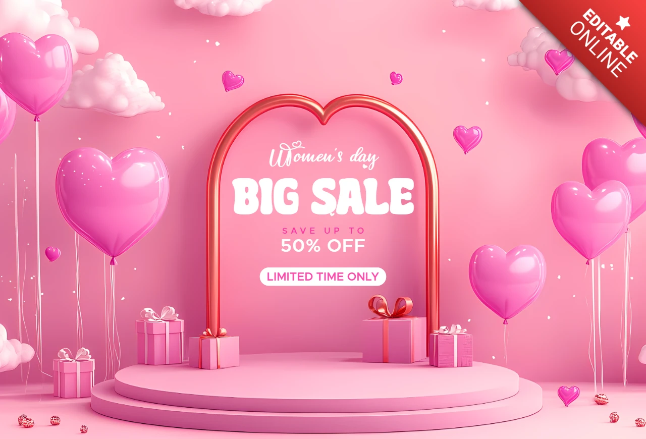 Modelo de banner rosa adorável para design de marketing do dia da mulher