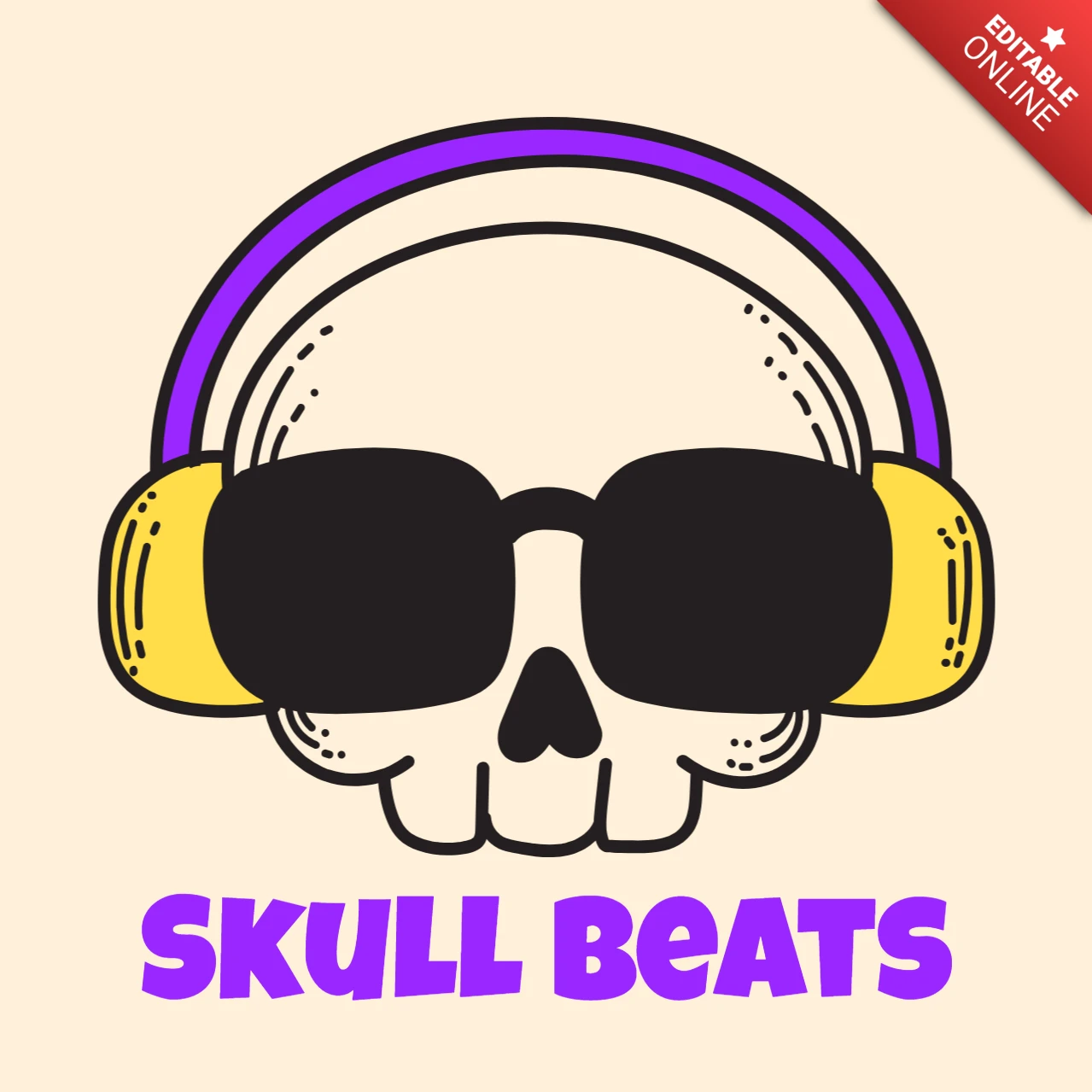 Skull Beats Cool Cartoon Skull with Headphones & Shades for DJ, Music, and Streetwear Merch T-Shirt Design Template