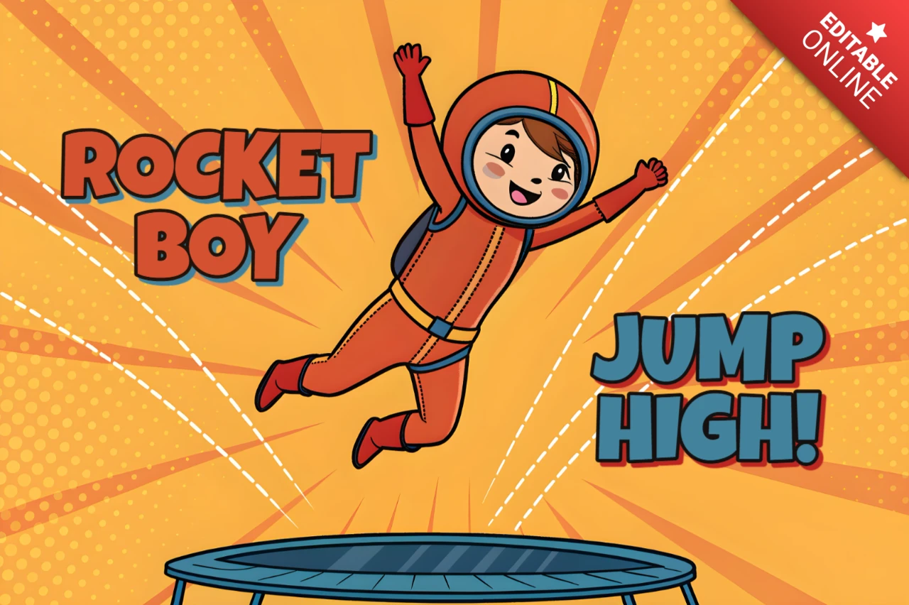 Playful Cartoon Design Template for Kids T-Shirt Featuring Rocket Boy Jumping High