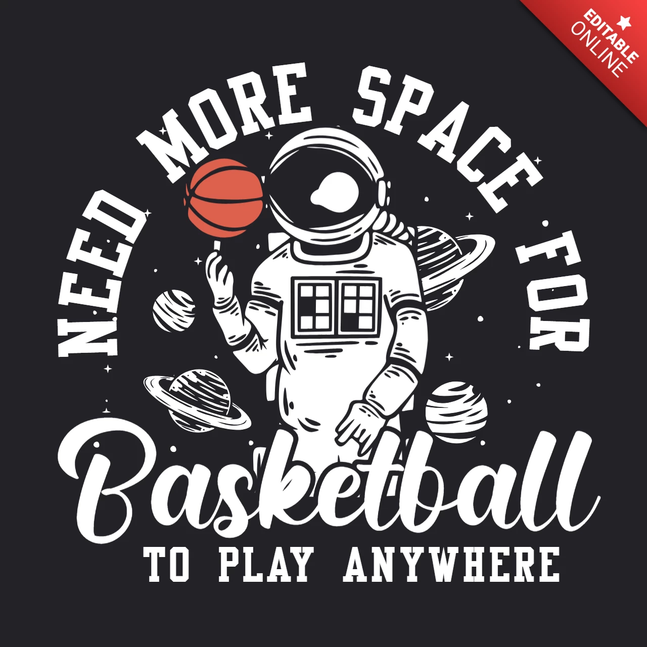 Modelo de design de camiseta vintage de astronauta jogando basquete