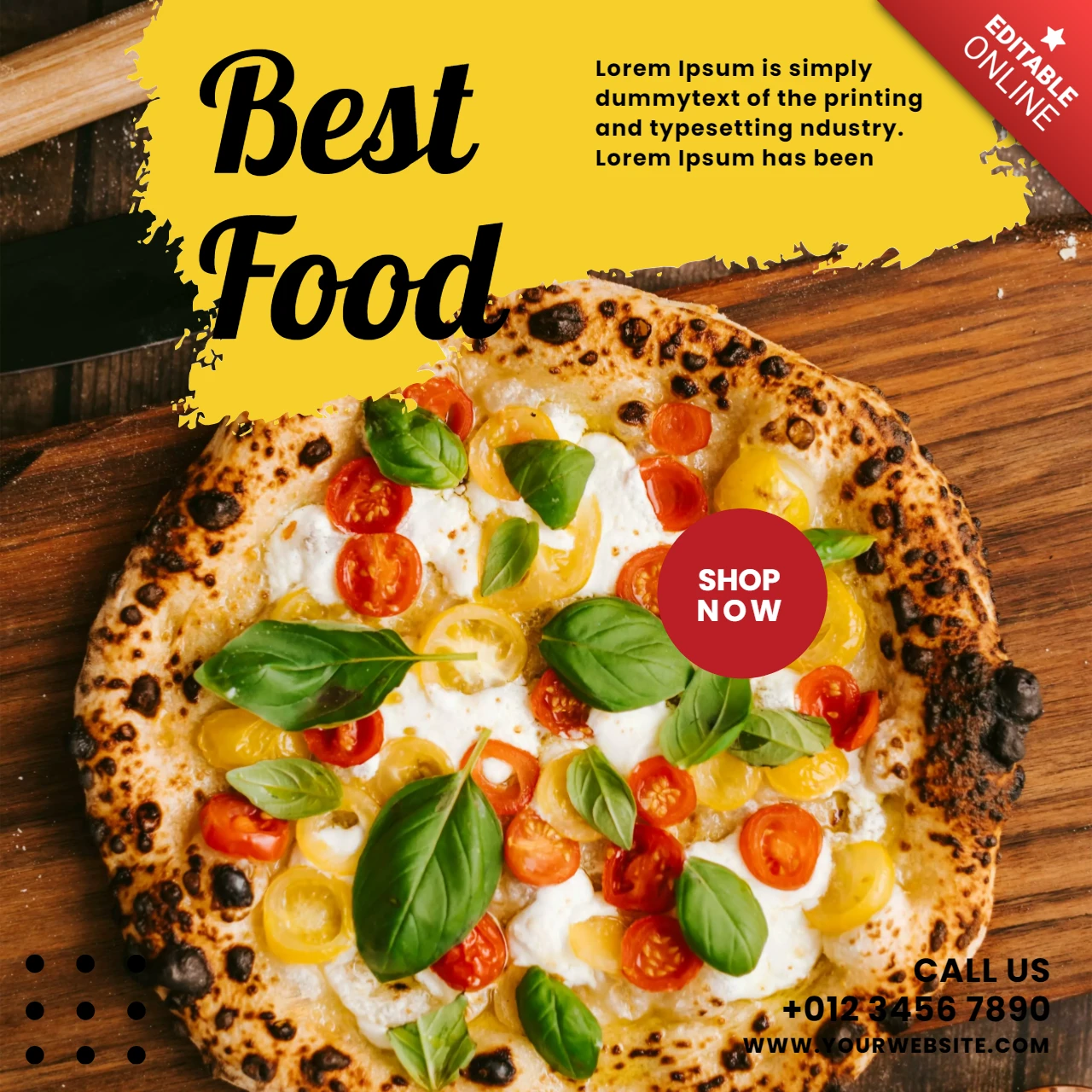 Auffallend gelb gemalt pizzeria anzeigen instagram post design vorlage
