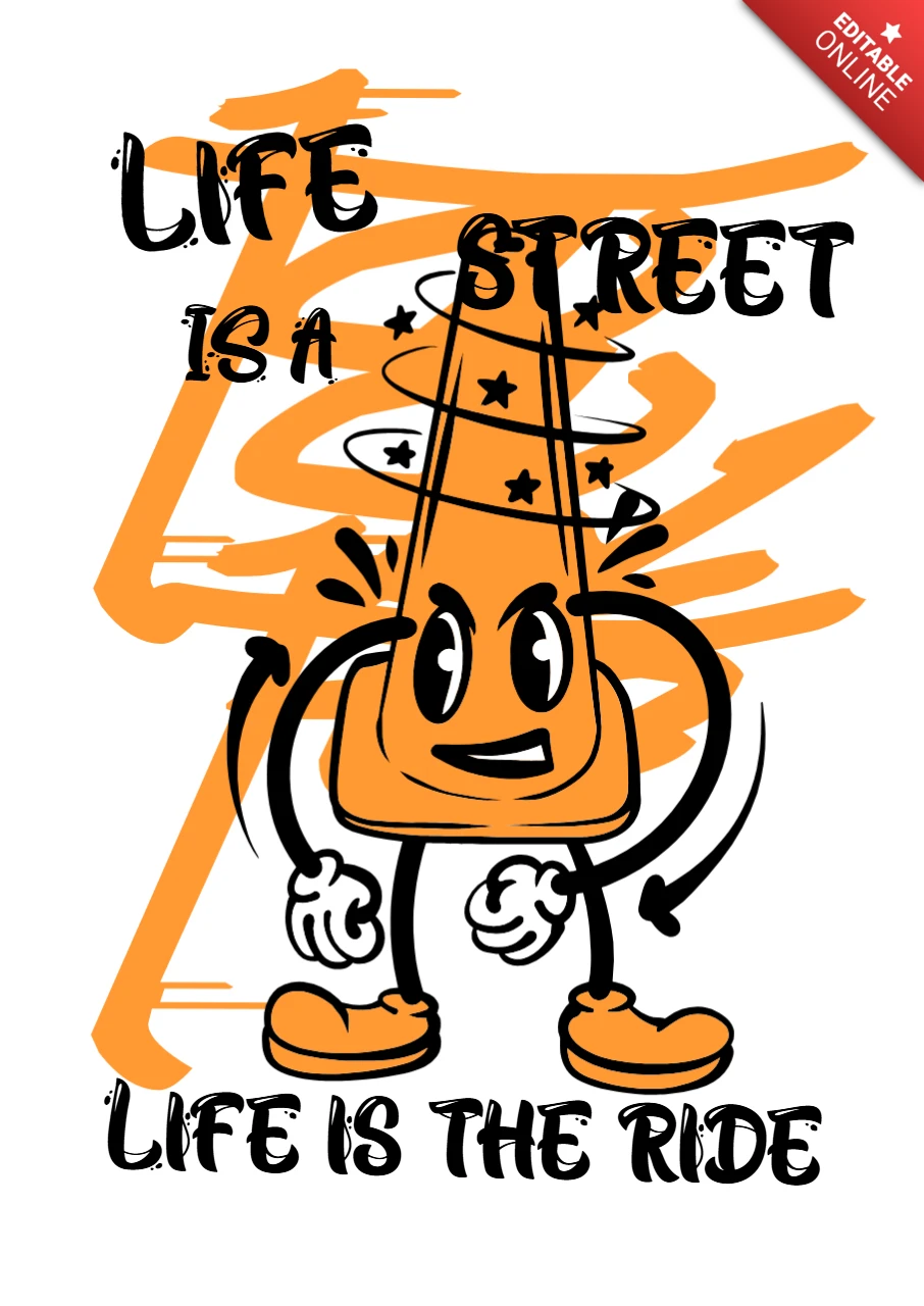Street Art Design Template with Cartoon Traffic Cone for T-Shirt Printing