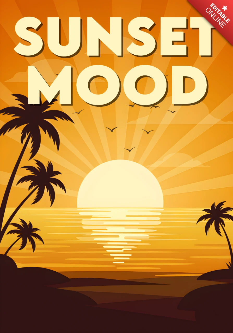 Sunset Mood Tropical Design Template for Retro Flat Printable Posters