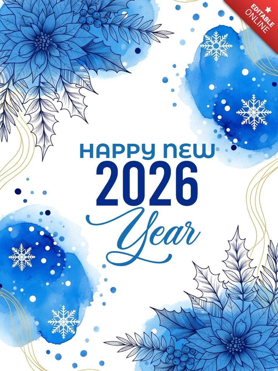 Winter Floral New Year Greeting Card Design Template