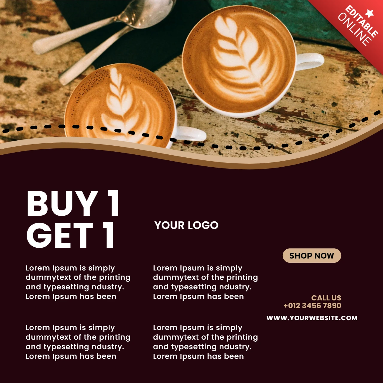 Modelo de design de postagem de instagram de venda de café compre 1 e leve 1