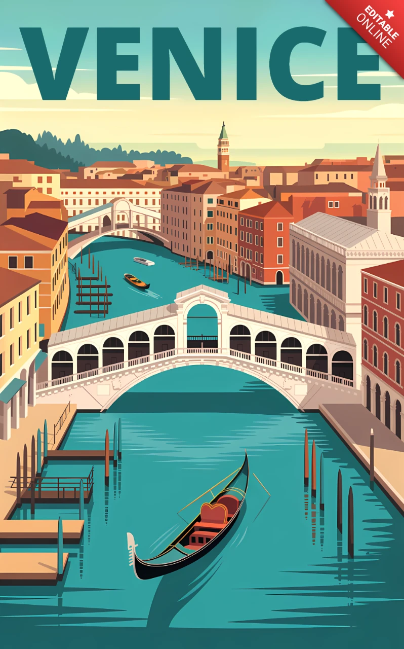 Pôster de viagem estilo vintage de Veneza, modelo para arte de parede
