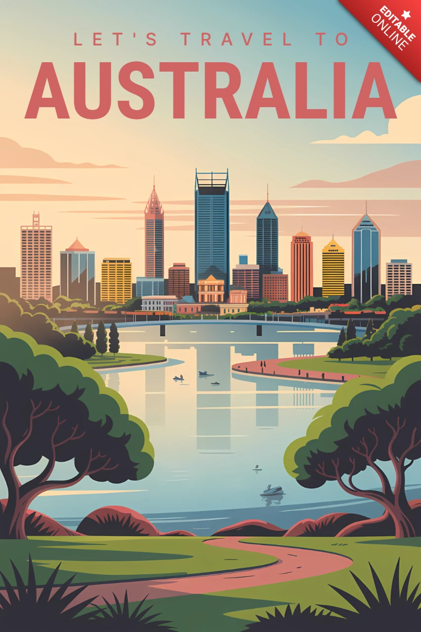 Plantilla de diseño vintage para carteles de viaje a Australia
