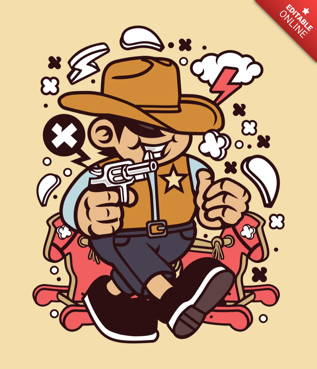 Cowboy Kid Cartoon Character Poster Design Template