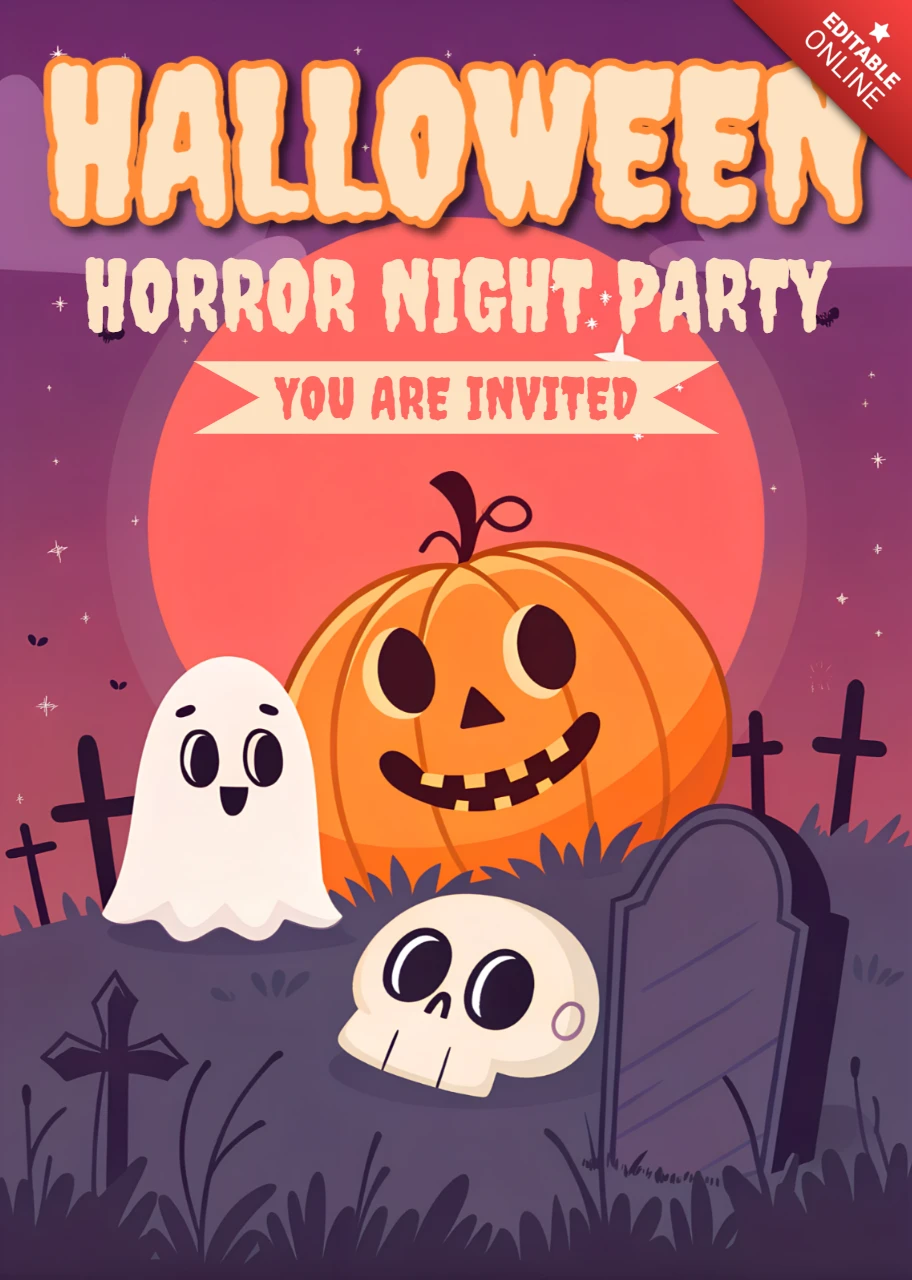 Playful Halloween Party Invitation Template with Pumpkin and Ghost Design