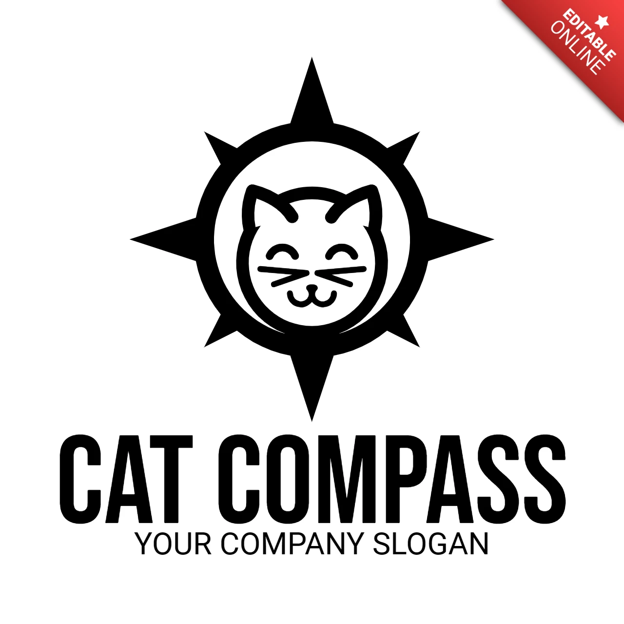 Cat Head Compass Logo Design Template