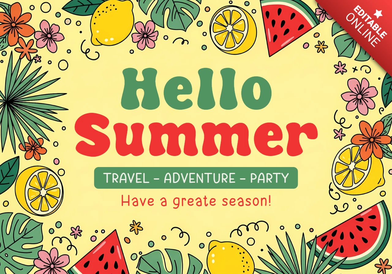 Niedliches tropisches Sommerurlaub Grußkarten-Designvorlage
