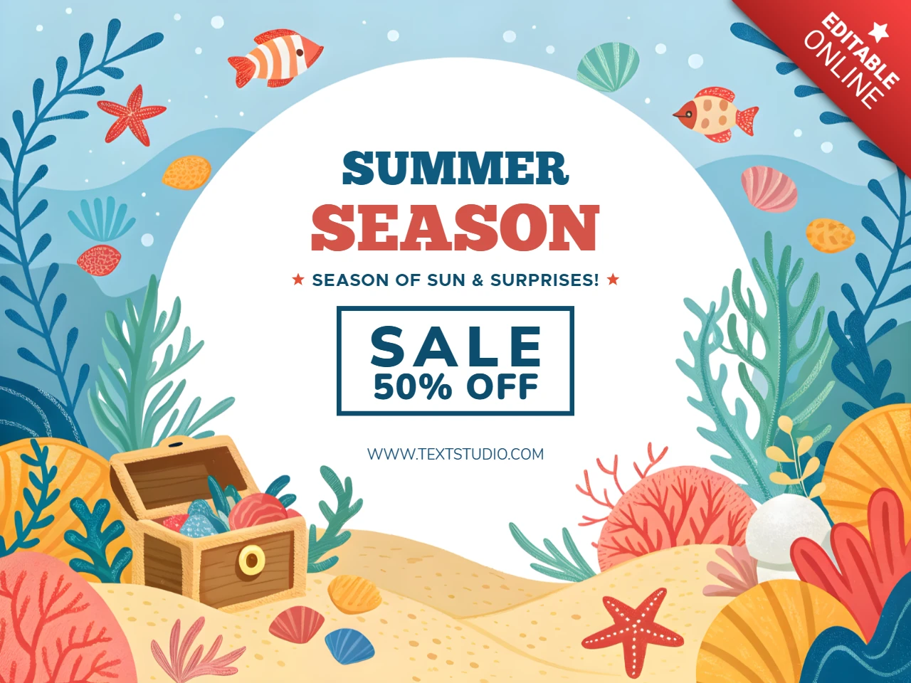 Modèle de vente de saison estivale - design sous-marin ludique pour les promotions