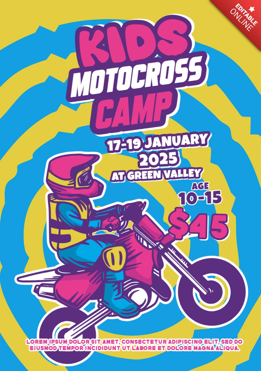 Kids Motocross Camp Poster Design Template