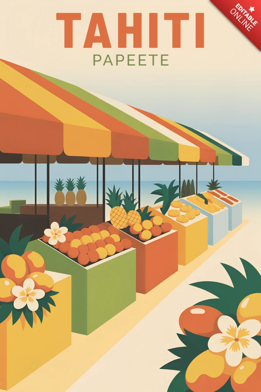 Tahiti Fruit Market Design for Tropical Travelling Poster Template