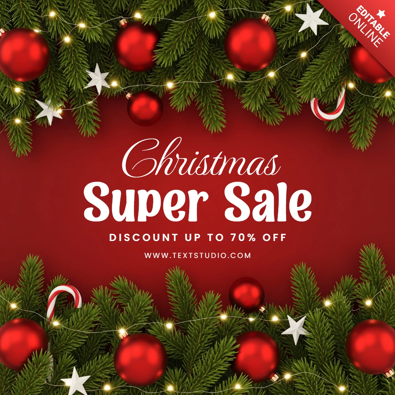 Kerstweekend uitverkoop advertentie opvallend flyer ontwerp met dennen glans en decoratieve ornament elementen