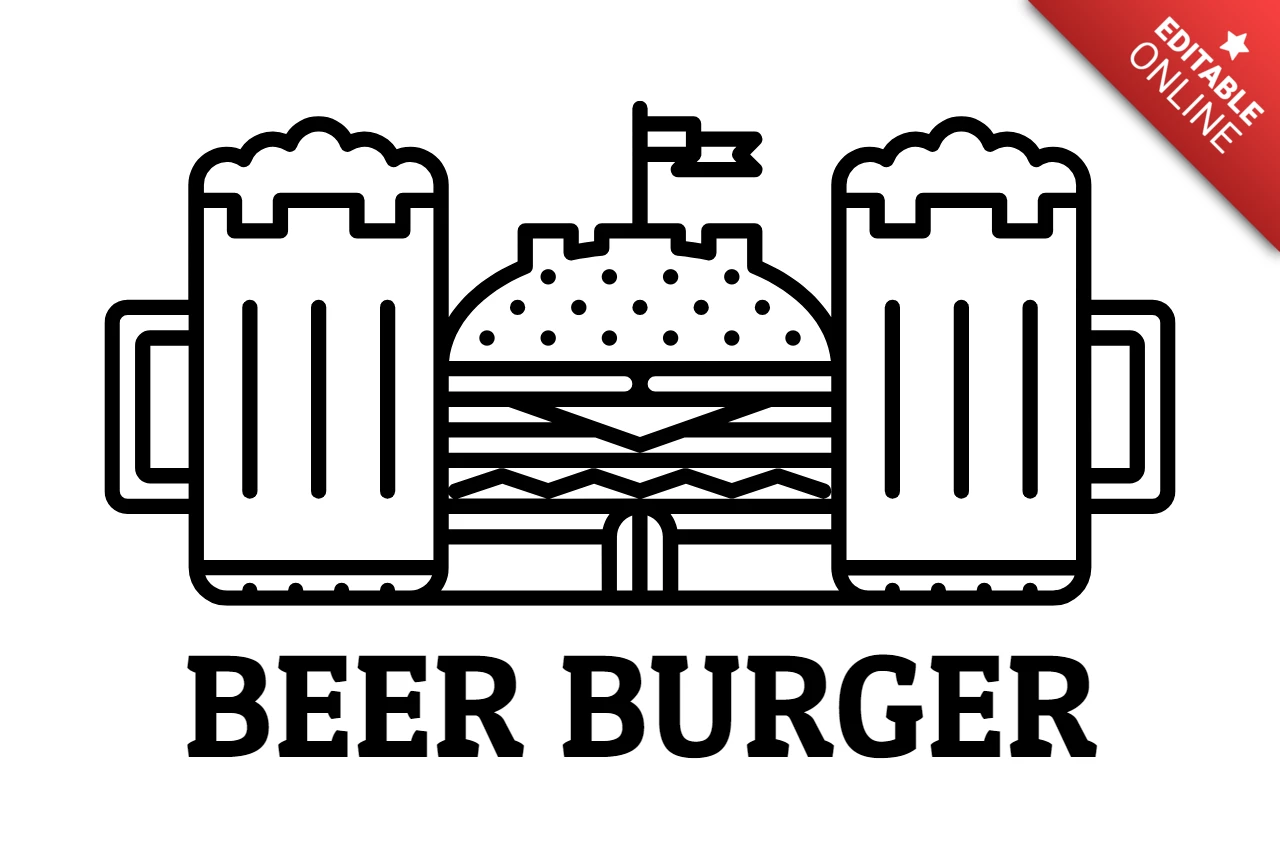 Birra hamburger castello logo design template nero