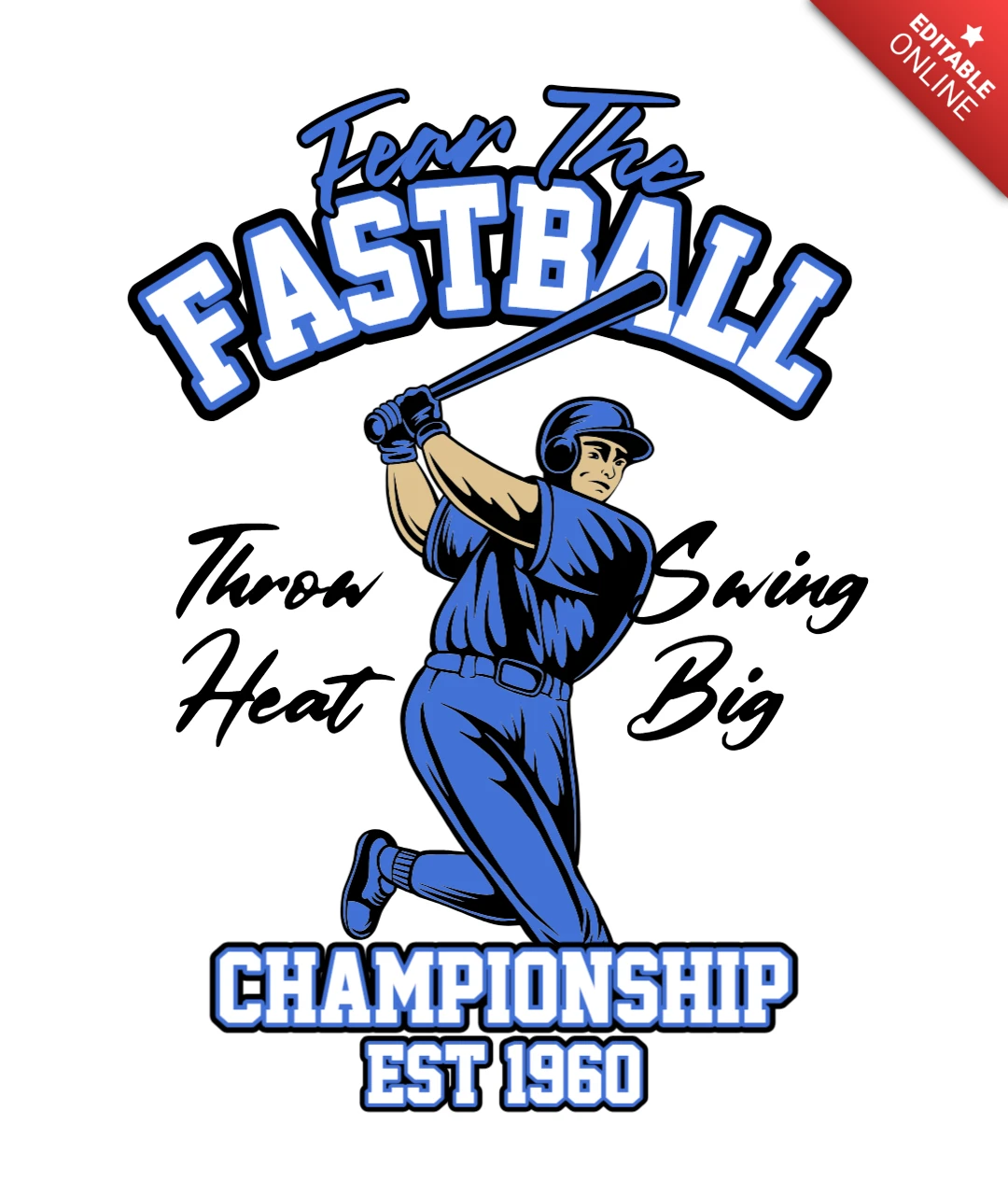 Fürchte das Fastball-Meisterschaftsheat & Power Hitting seit 1960 T-Shirt-Design-Vorlage