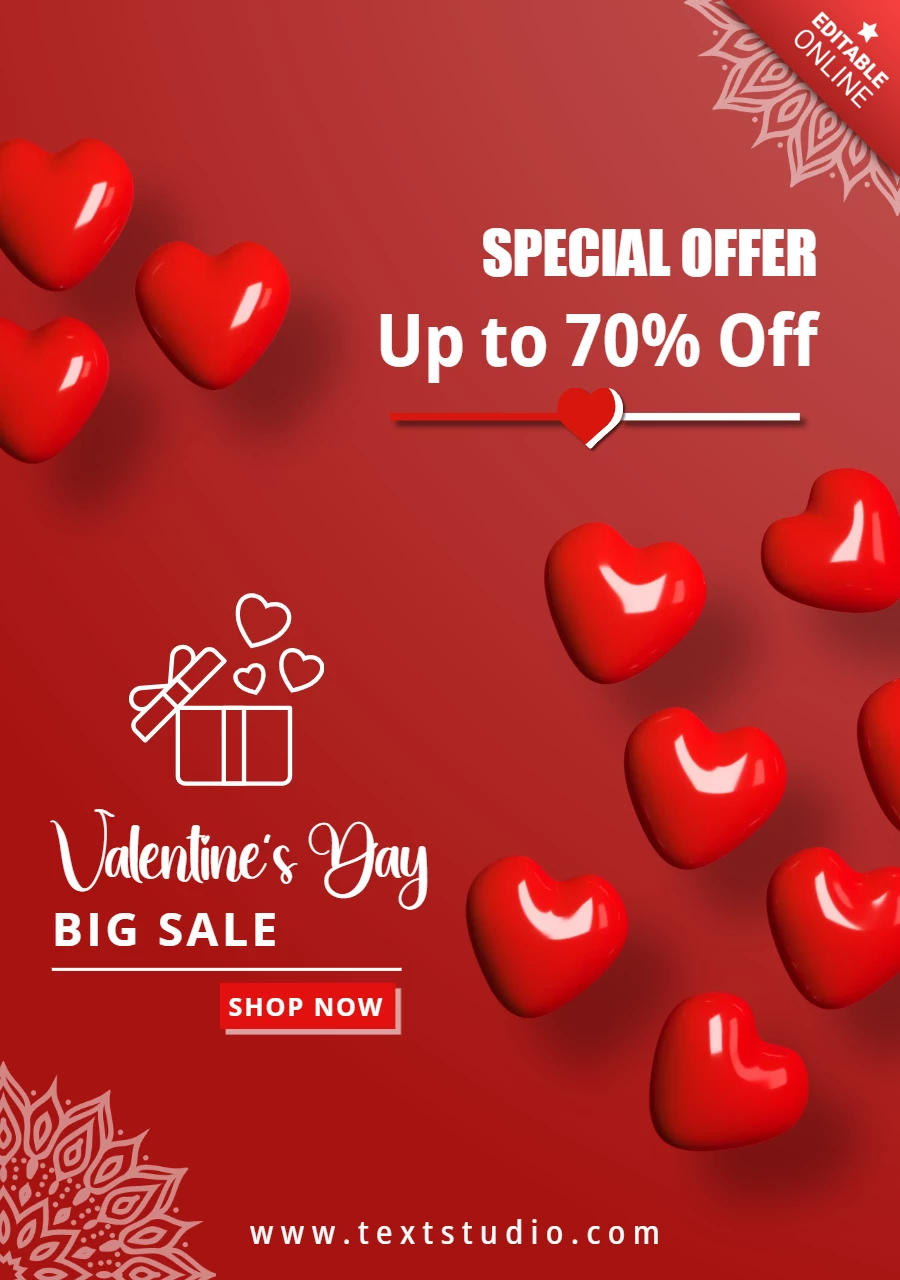 Red And White Minimalist Valentines Day Sale Poster