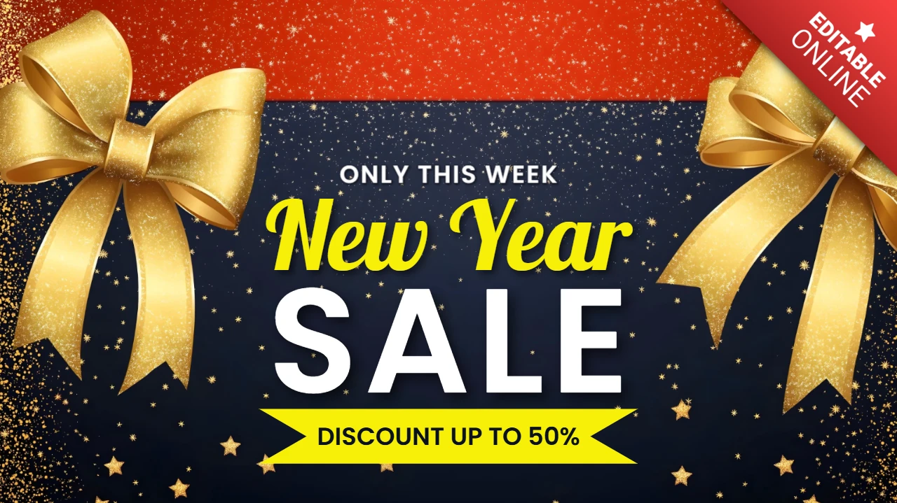 New Year Sale Gold Bow Design Template