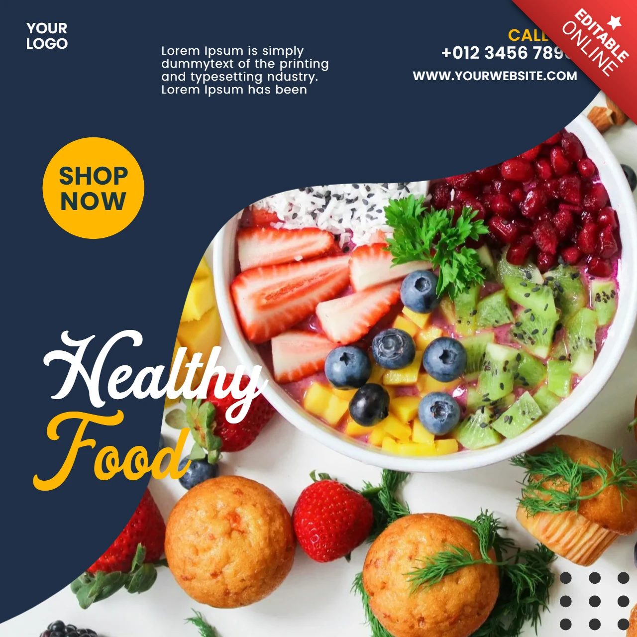 Healthy Food Restaurant Instagram Post Design Template